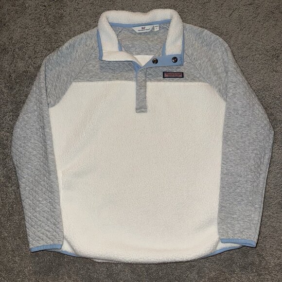 Vineyard Vines Tops - Vineyard Vines Mixed Media Sherpa Shirt 1/2 Snap Button Pullover Womens Small S